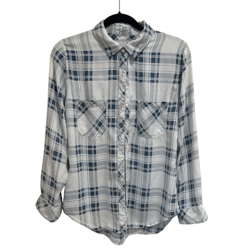 Rails Navy Pale Blue Carter Pigment Plaid Top Medium